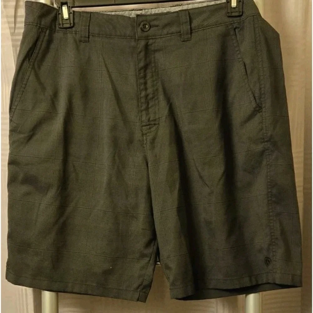 Hang Ten Hybrid Black Plaid Shorts Mens 36 Board Casual 10